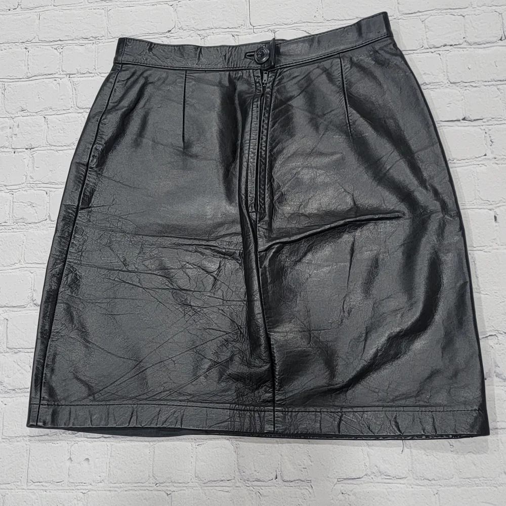 Wilsons Suede & Leather Genuine Vintage Black Leather Pencil Skirt 8 - Picture 2 of 9